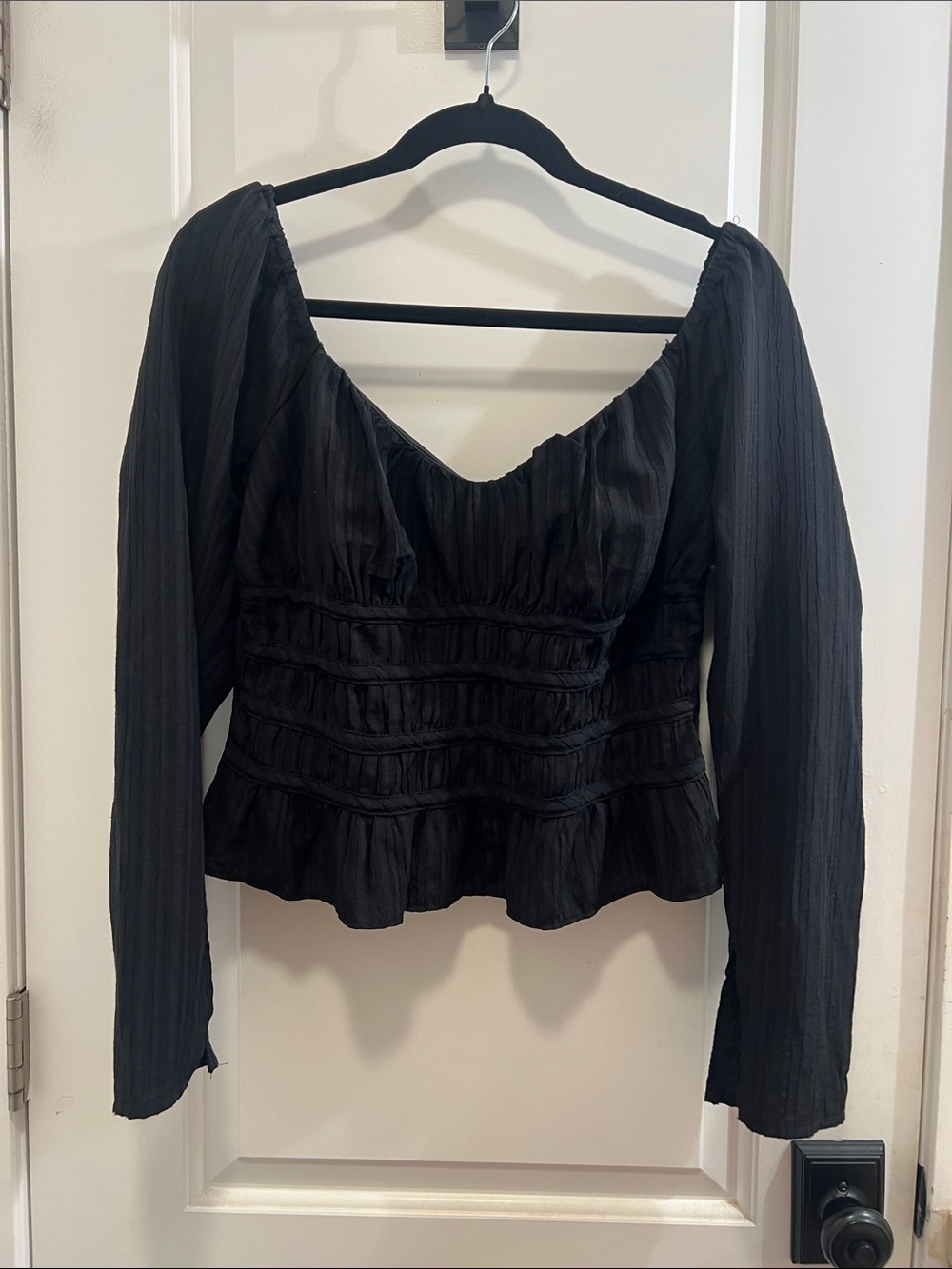 Topshop Black Long-Sleeve Scoop-Neck Peplum Blouse